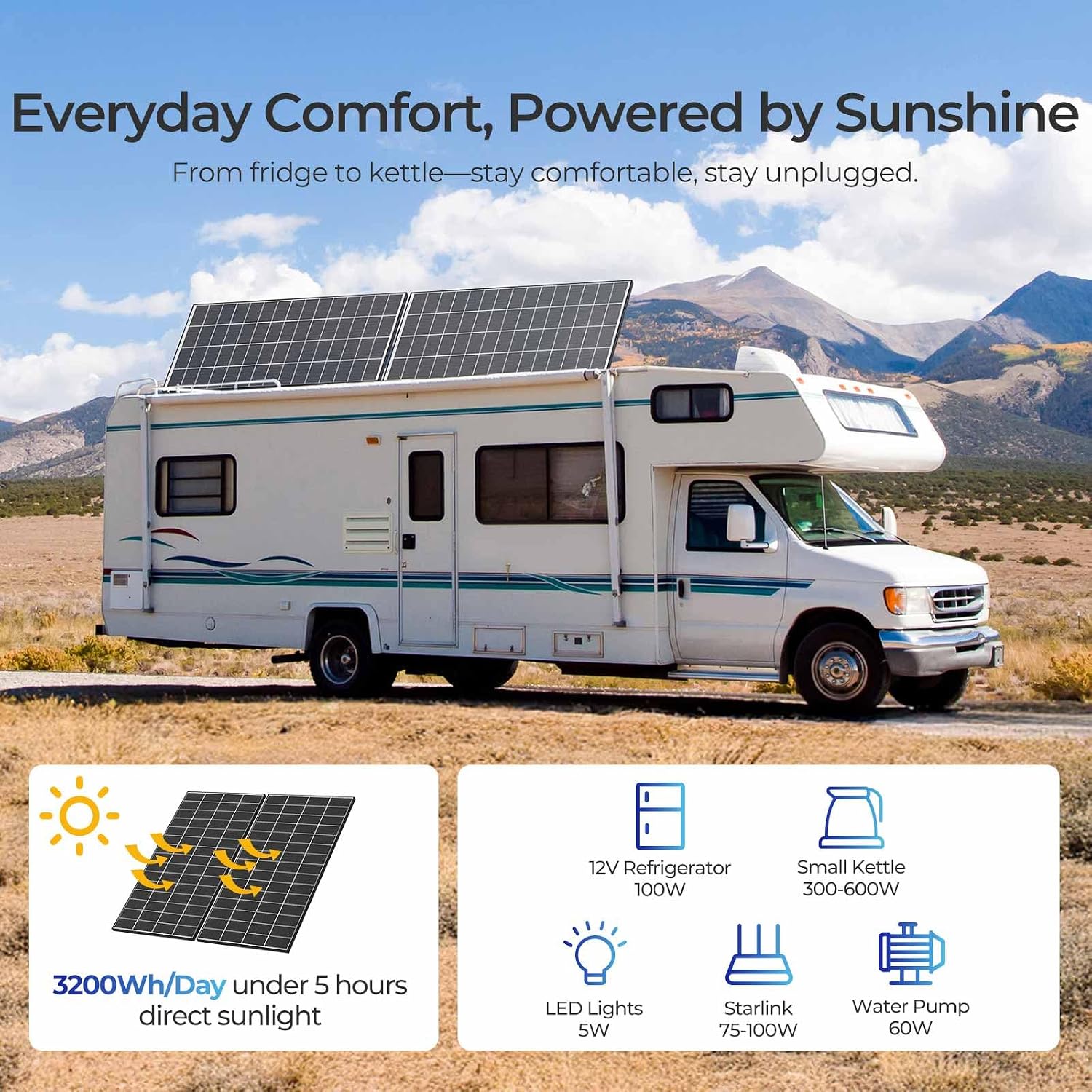 Renogy 320 Watts Solar Panels 10PCS 12V/24V N-Type 18BB Solar Panel Monocrystalline Total 3200W On/Off Grid Application Over 1000 Watt Solar Panel 25% High Efficiency for Homes Roof RV Boat Black
