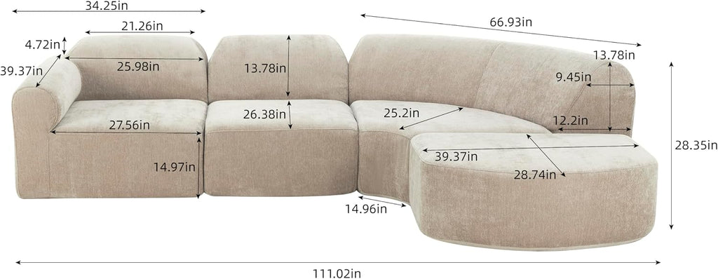 Christopher Knight Home Midel 111' Modular L-Shape Sofa Couch with Chaise Lounge, Modern Boneless Sofa for Living Room, Fabric Upholstered Cloud Couch with Deep Seat, Dark Beige
