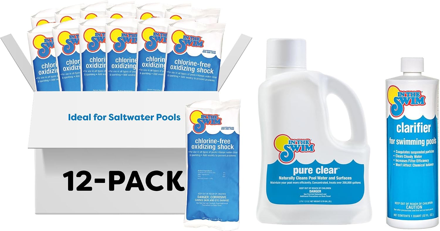 In The Swim High-Usage Pool Maintenance Kit – Chlorine-Free Shock, Pure Clear Enzyme, Water Clarifier - Crystal Clear Pools - Basic