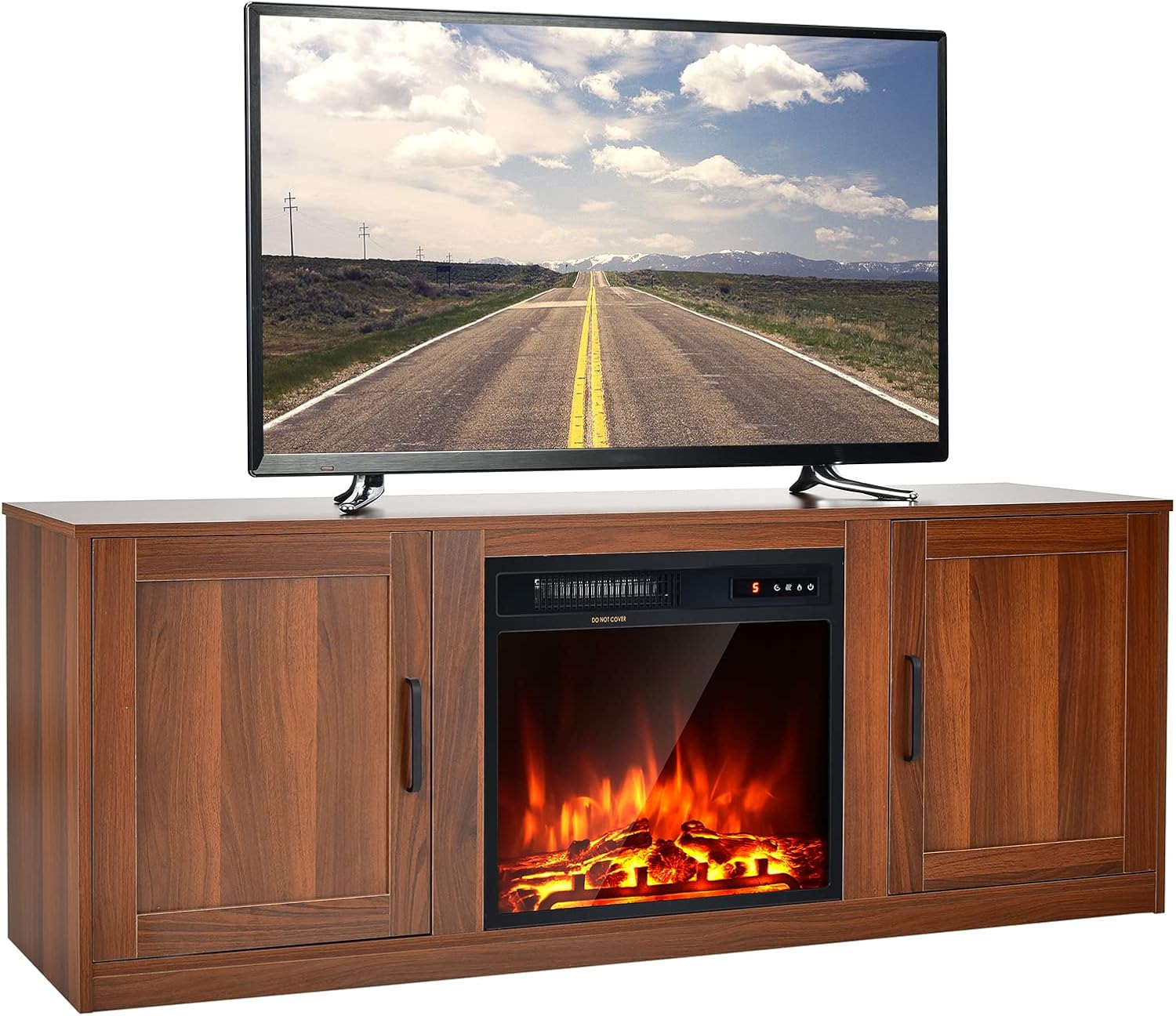 Tangkula Farmhouse TV Stand with Double Barn Doors, Media Entertainment Center for TVs up to 65 Inch, Rustic Wood TV Console Table with Storage Cabinets & Adjustable Shelves for Living Room