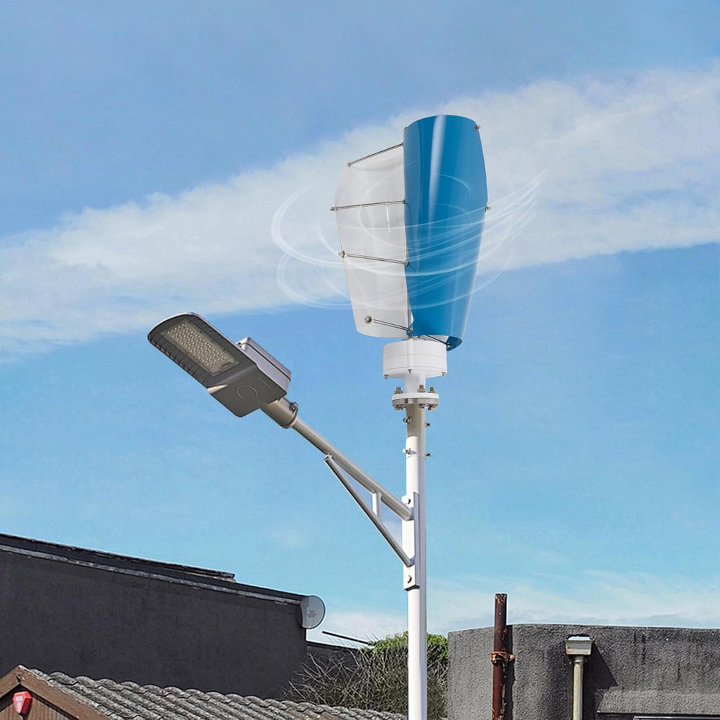 Wind Turbine, 100W 12V Vertical Axis Wind Turbine Generator Controller Wind Generator Kit Wind Turbine Machine Wind Power Generator Wind Power Tool for Home, Business, Boats, Gazebos (White and Blue)