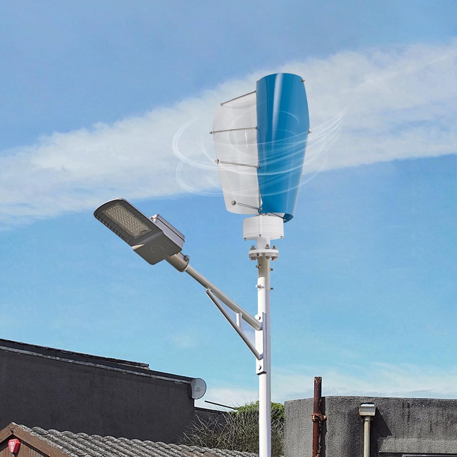 Wind Turbine, 100W 12V Vertical Axis Wind Turbine Generator Controller Wind Generator Kit Wind Turbine Machine Wind Power Generator Wind Power Tool for Home, Business, Boats, Gazebos (White and Blue)