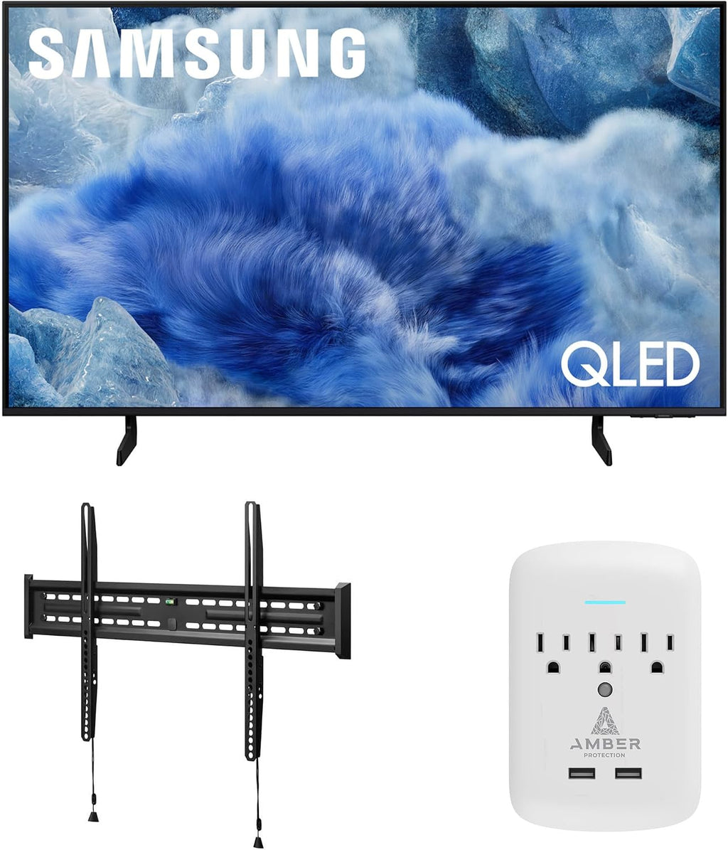 Samsung QN43Q8FAAFXZA 43 Inch Class QLED Q8F 4K Vision AI Smart TV with a Walts FIXED-MOUNT-43-90 TV Mount for 43'-98' TVs and Amber Protection 3-Outlet-Surge Surge Protector (2025)
