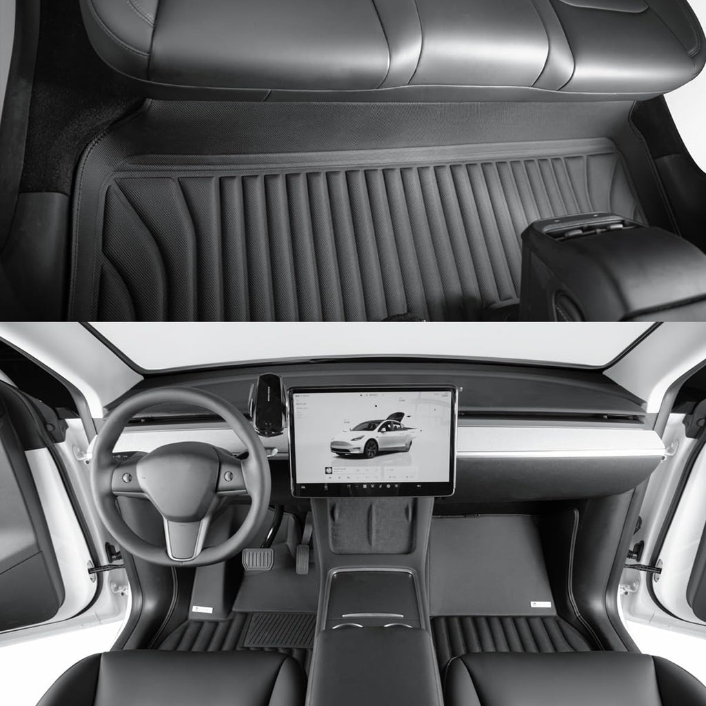 3PCS Extreme Coverage Floor Mats for Tesla Model Y (2021-2025) – Full 360° Cabin Protection, GapZero Fit with TrackGuard Rail Protection (Does NOT fit 7-Seat & Juniper)