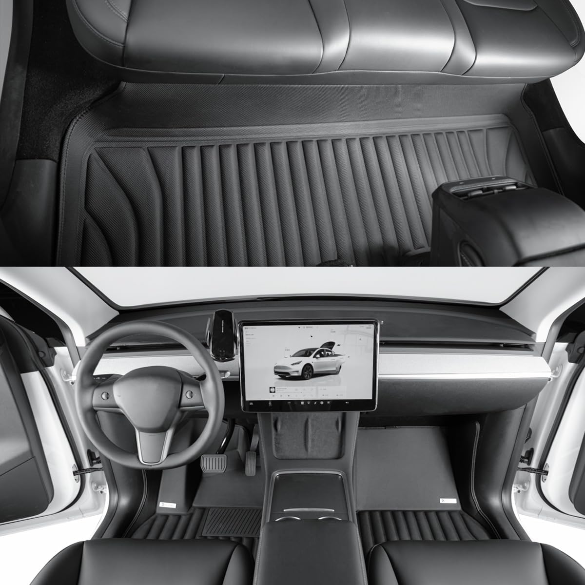 3PCS Extreme Coverage Floor Mats for Tesla Model Y (2021-2025) – Full 360° Cabin Protection, GapZero Fit with TrackGuard Rail Protection (Does NOT fit 7-Seat & Juniper)