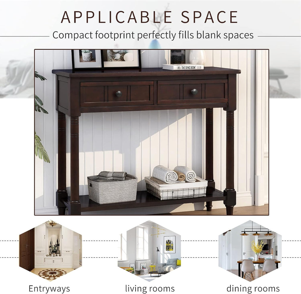 Merax Wood Sofa Table Console Table,Entryway Table Traditional Design with Two Drawers and Bottom Shelf for Living Room,Hallway,Dining Room,Espresso