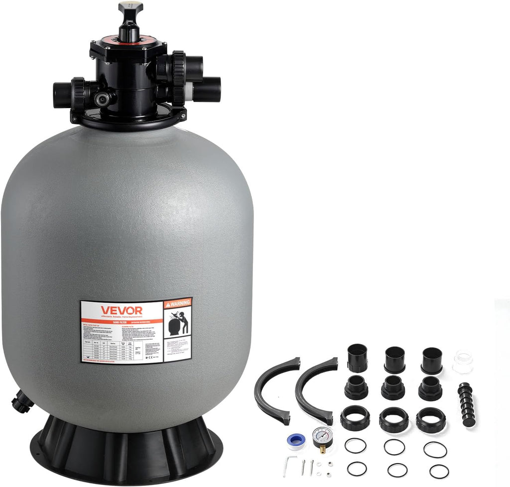 VEVOR Sand Filter, 24-Inch, 65 GPM Above Inground Swimming Pool Sand Filter System, with 7-Way Multi-Port Valve, Backwash, Rinse, Recirculate, Waste, Winter, Closed Modes, for Above In Ground Pools