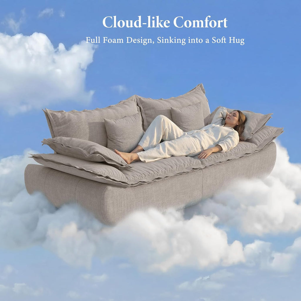 Vesgantti 86.6' Cloud Couch for Living Room, Modern 3 Seater Sailboat Sofa with Deep Seat, Comfy Chenille Upholstered Boneless Couch with Curved Armrest, No Assembly Required, Light Grey