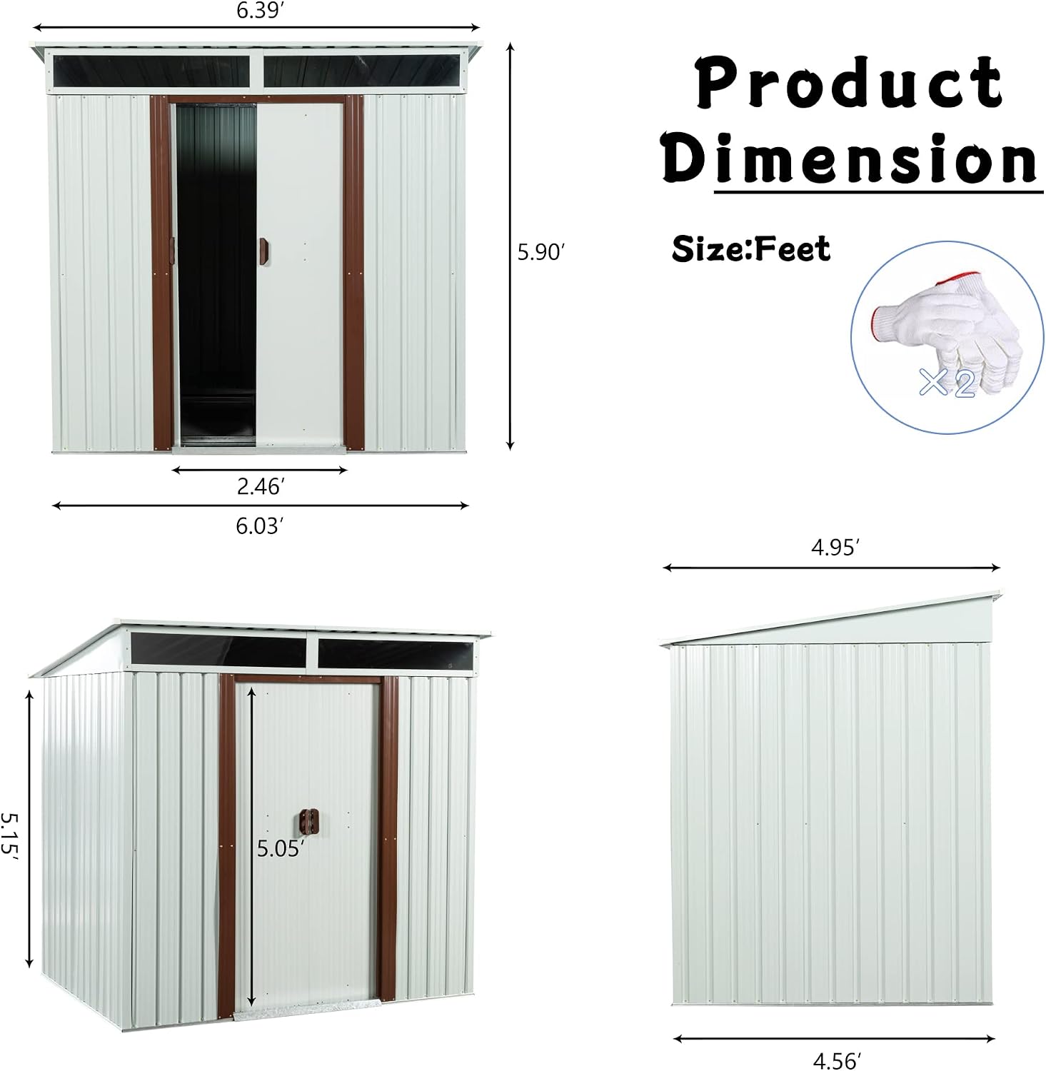 6.4 x 5ft Outdoor Metal Storage Shed，with Lockable Doors, Floor Frame, Sun Protection, Waterproof Tool Storage Shed for Patio, Lawn,Backyard (White-6.4 x 5ft)