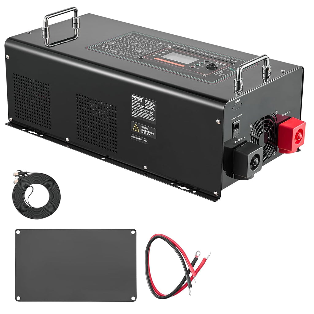 VEVOR Pure Sine Wave Inverter Charger, 6000 Watt, DC 24V to AC 120V, Battery Charger with LCD Display, Remote Control, Solar Inverter for Off-Grid Solar RV Boat Home, Compatible with Various Batteries