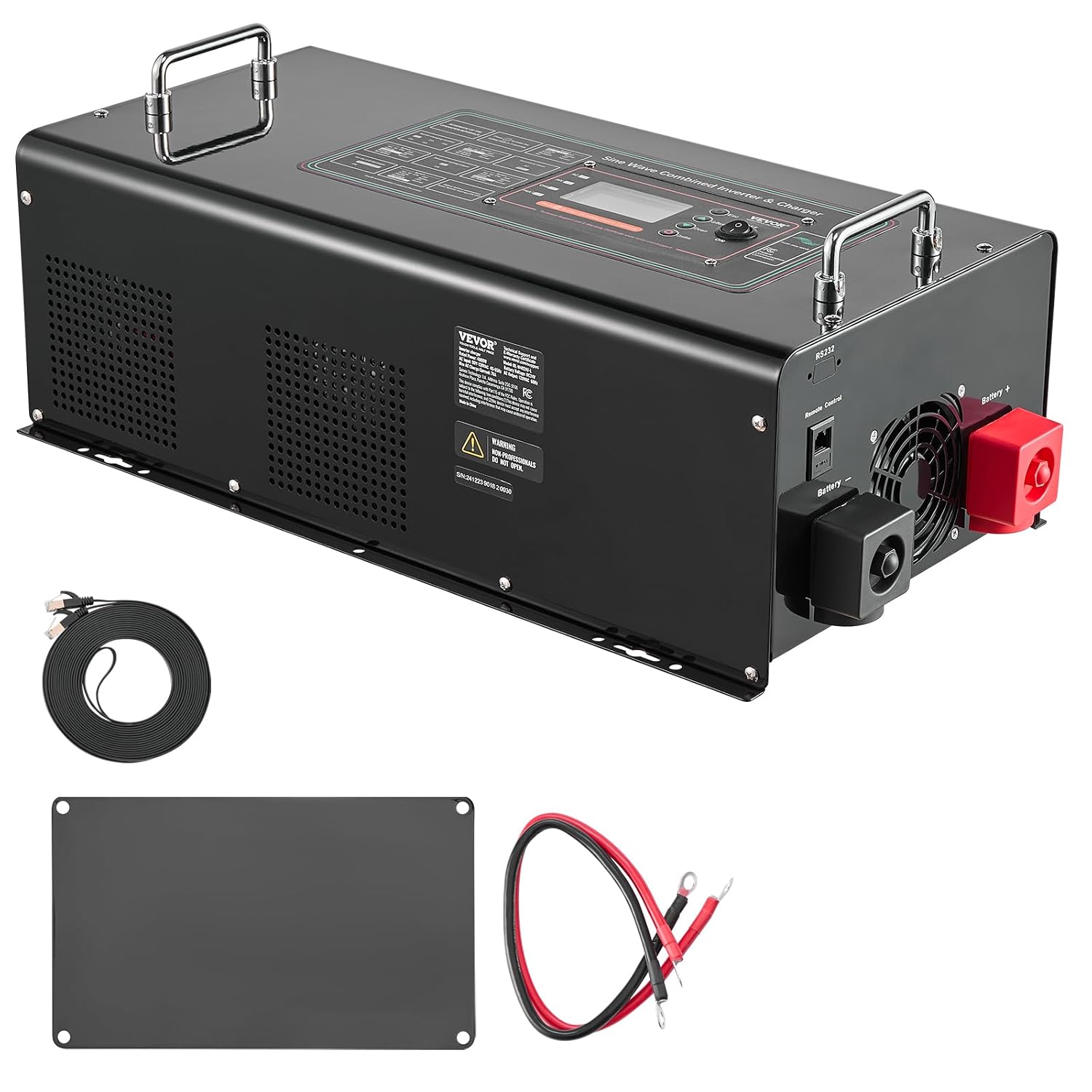 VEVOR Pure Sine Wave Inverter Charger, 6000 Watt, DC 24V to AC 120V, Battery Charger with LCD Display, Remote Control, Solar Inverter for Off-Grid Solar RV Boat Home, Compatible with Various Batteries