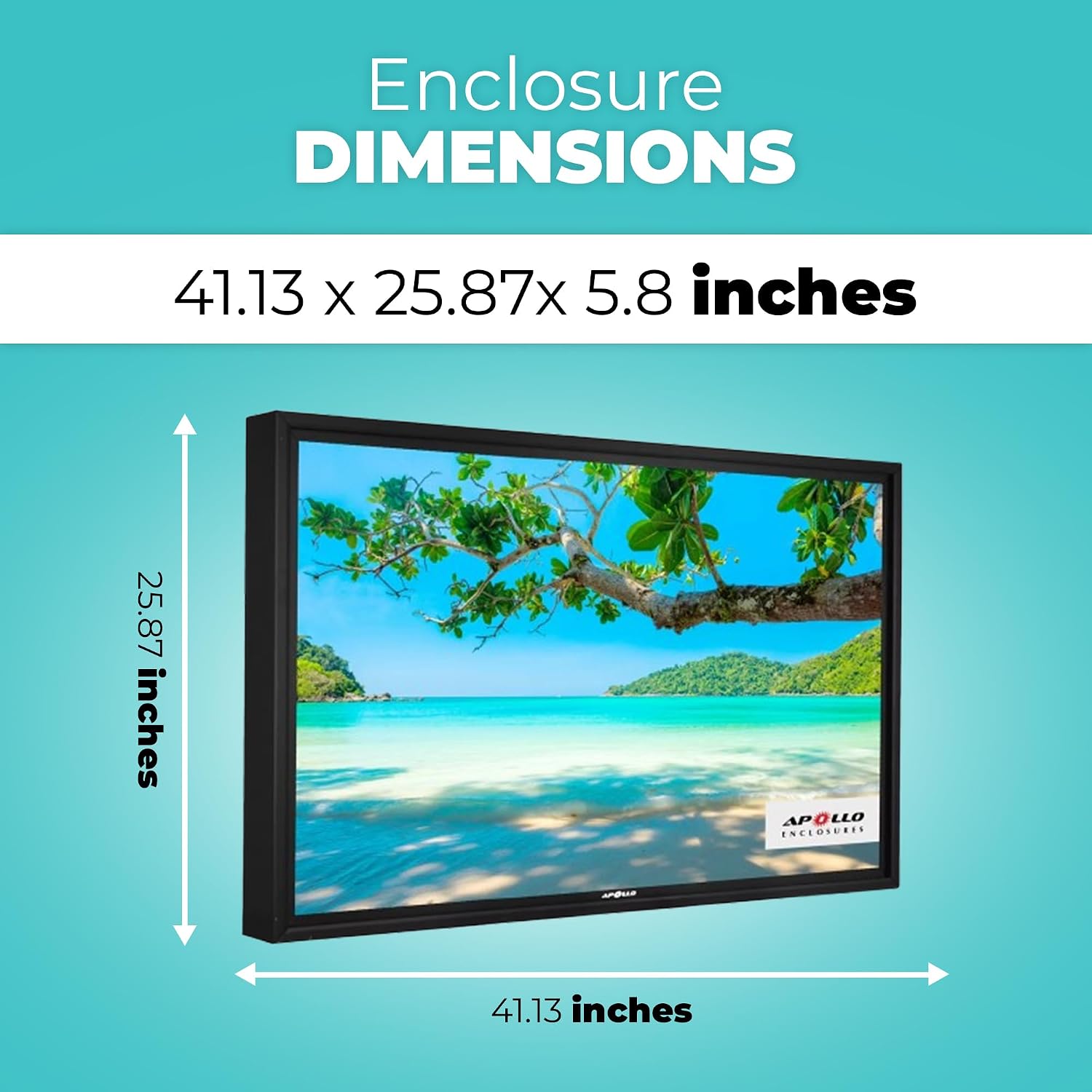 Apollo Enclosures 43 Inch Outdoor TV Enclosure Weatherproof for 39–43 Inch TVs - Direct Sun Outdoor TV Protector with Anti-Glare Safety Glass - Front-Cover Airflow for Direct Sun Protection