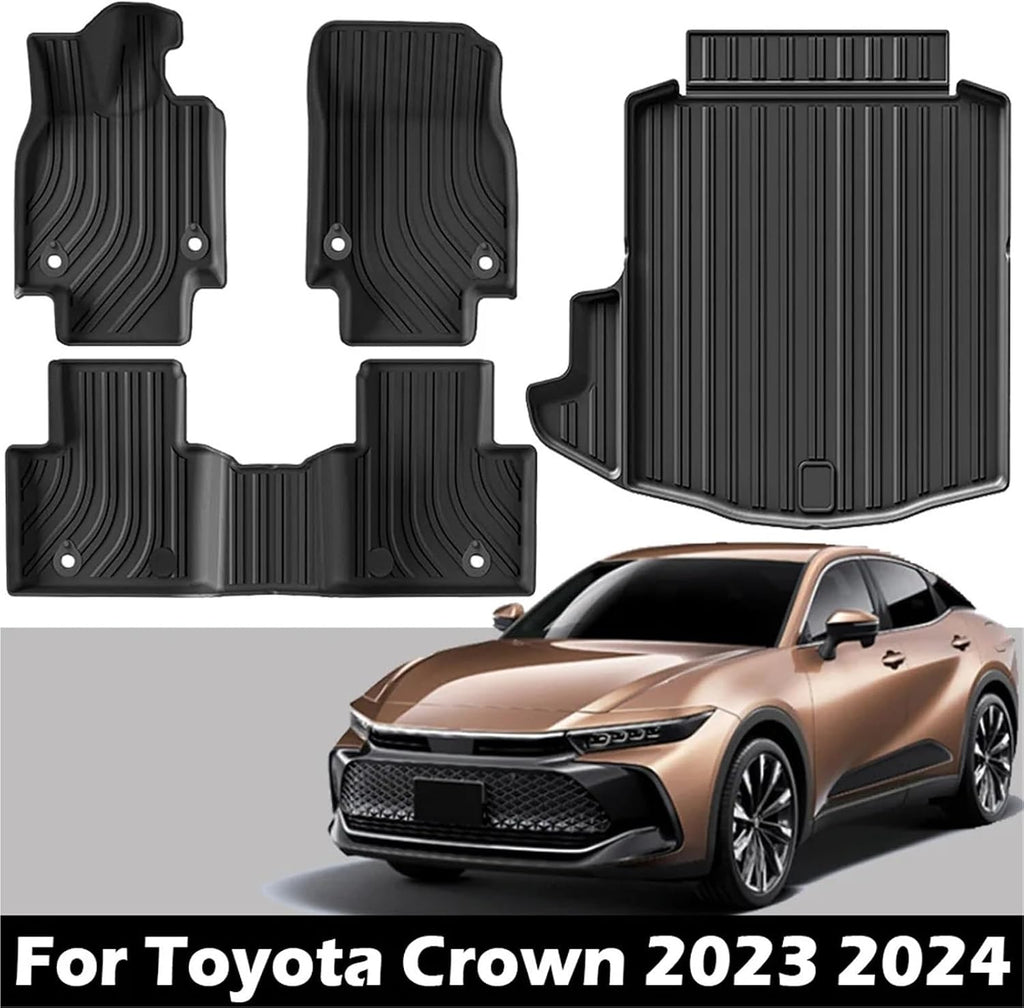 Floor Mats and Cargo Liner,Compatible with Toyota Crown 2023 2024 All Weather Protection TPE 3D 1st & 2nd Row Accessories(Left Rudder)(Black)