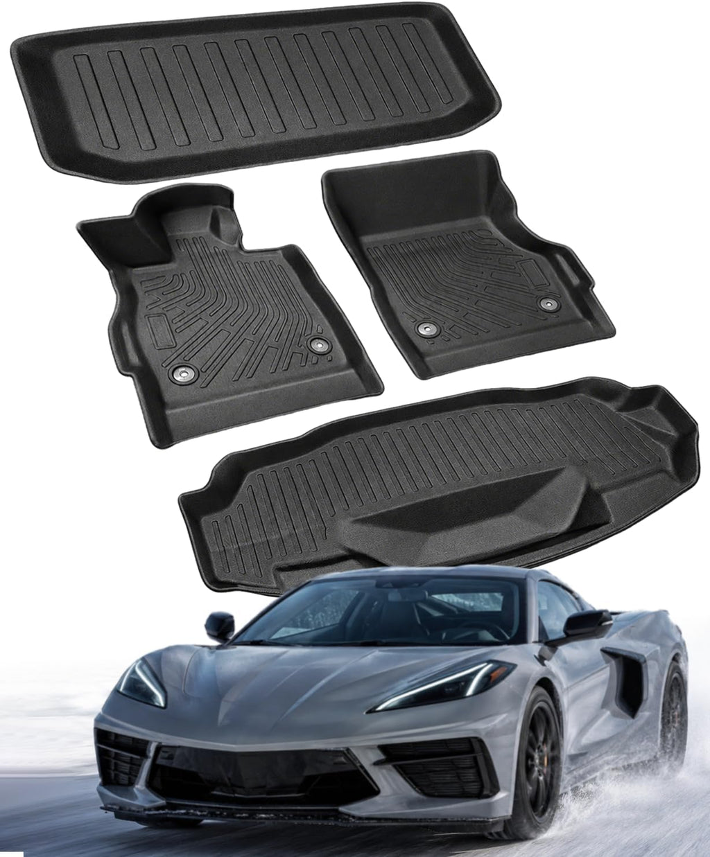 Floor Mats Compatible with Chevy Corvette C8 2020-2025, All Weather Protection Duarble TPE Cargo Liner Accessories Compatible with Chevy Corvette C8 2020 2021 2022 2023 2024 2025