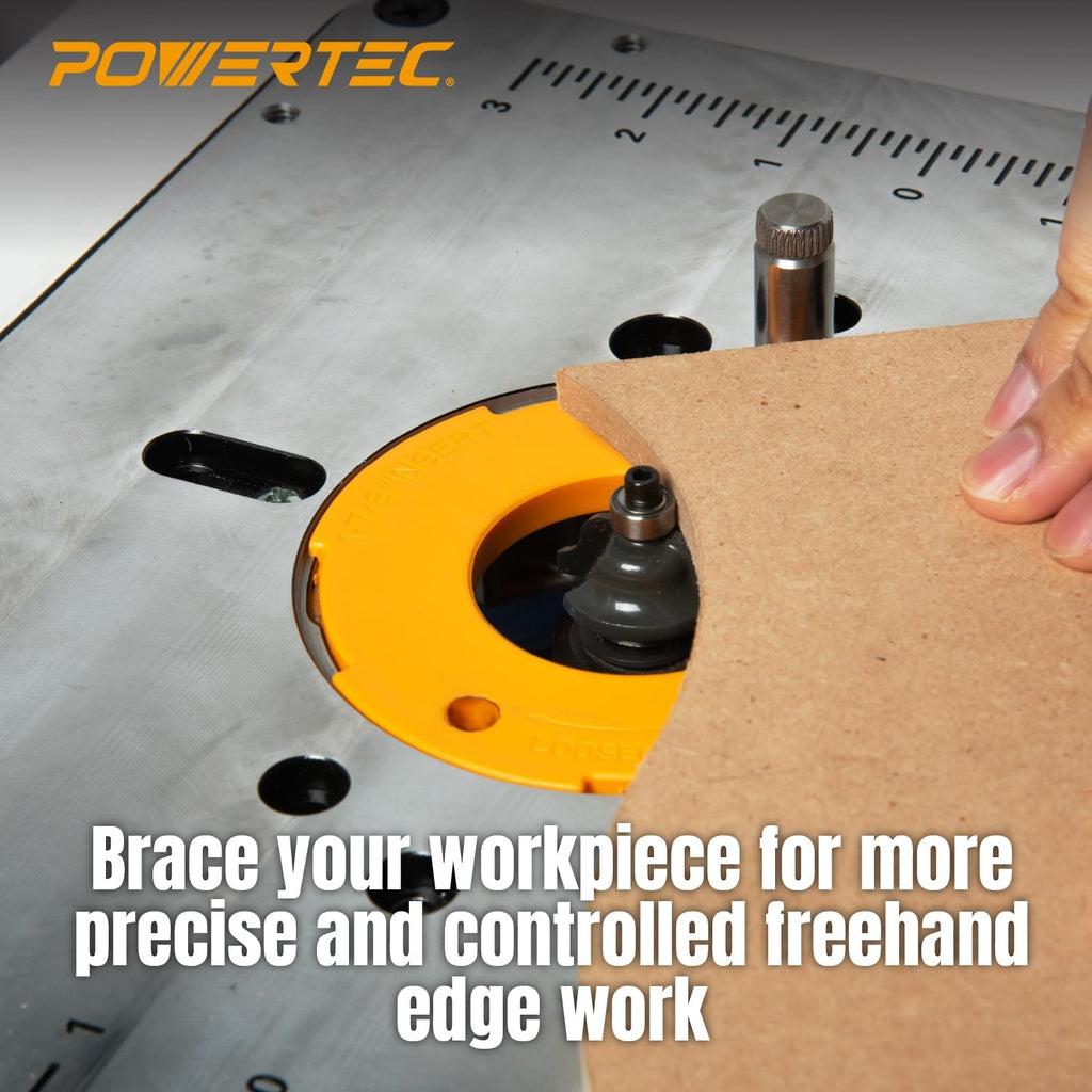 POWERTEC 72374 24' x 32' Benchtop Router Table w/Aluminum Insert Plate and Fence System – Laminated MDF Top, Reducer Rings, Leveling Screws, and Starting Pin Compatible with Bosch, DeWalt, Makita