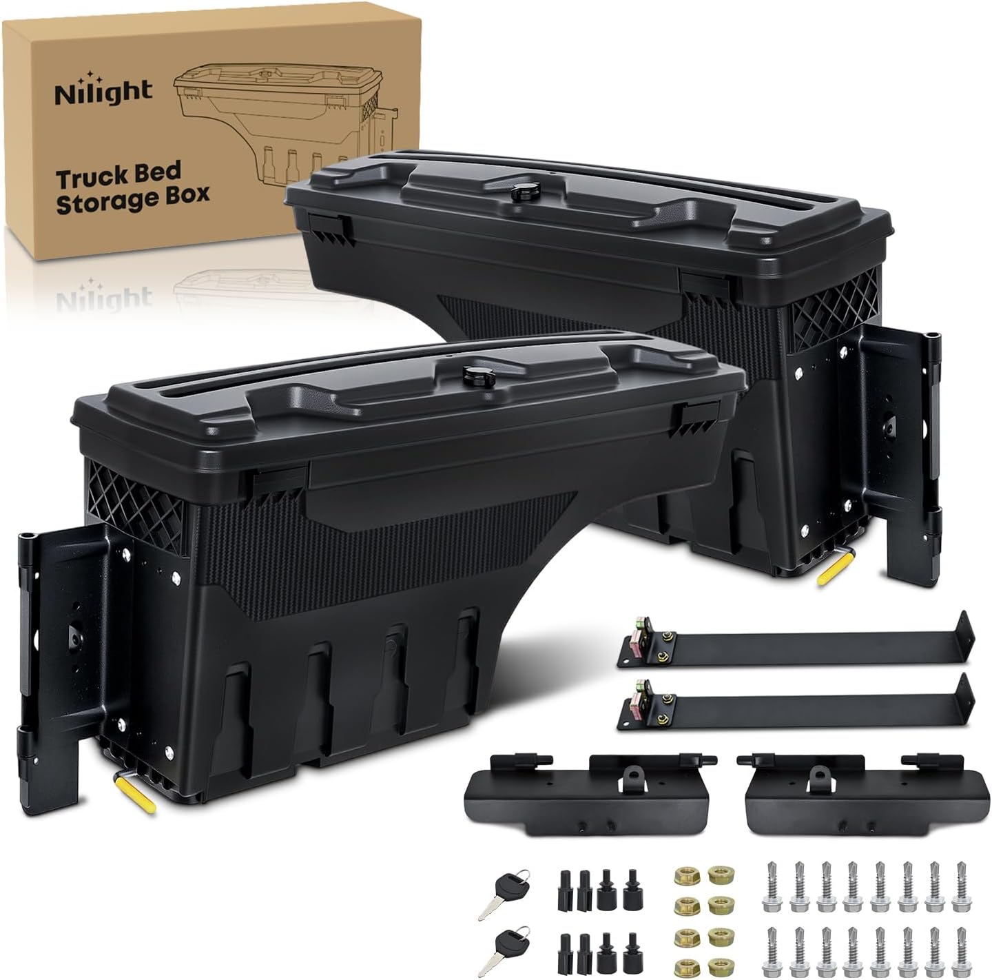 Nilight Truck Bed Tool Box Driver Side & Passenger Side Truck Tool Box Fit for Toyota Tundra 2007-2021 ABS Swing Case Truck Bed Storage Box with Lockable Lid Waterproof Wheel Well Toolbox Black