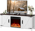 WLIVE Electric Fireplace TV Stand for TVs up to 65', Farmhouse Entertainment Center with X-Shaped Barn Doors & Storage Cabinets, Media TV Console for Living Room, Remote Control, White
