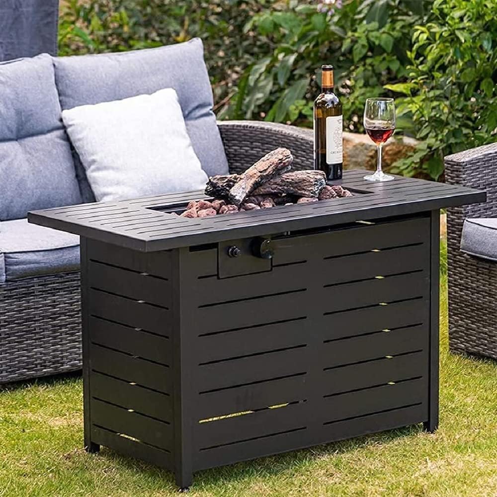 42' Outdoor Propane Fire Pit Table, Patio Rectangular Gas Fire Pit 2 in 1 Coffee Table with Firepit, 50,000 BTU, Waterproof Cover, Powder-Coated Stainless Steel with Lava Rock, CSA Certified