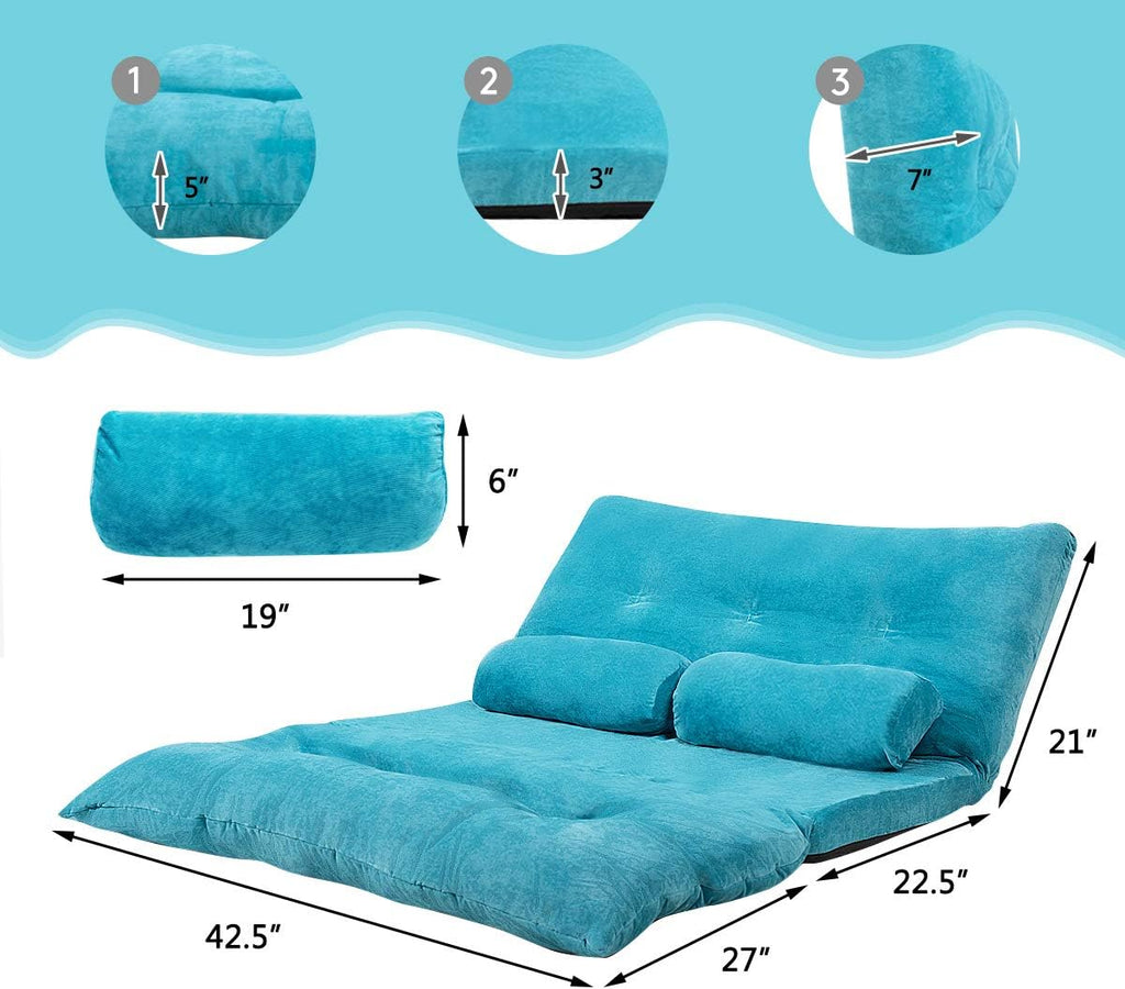Giantex Adjustable Floor Sofa Couch, Multi-Functional 6-Position Foldable Lazy Sofa Sleeper Bed, Blue, Corduroy, Iron Frame, 70.5' x 42.5' x 7'