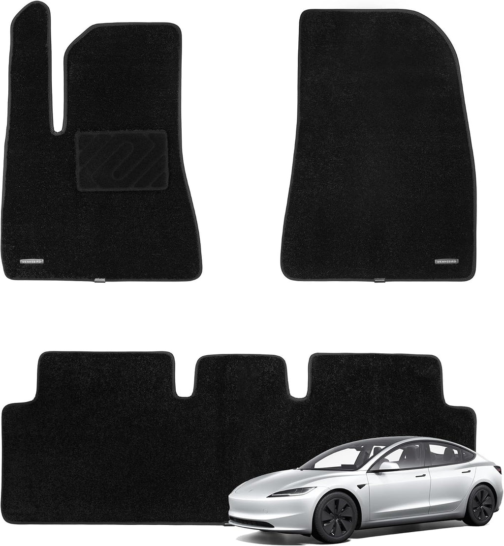 WENNEBIRD Superior Carpet Floor Mats for 2024-2026 Tesla Model 3 (Highland), 0.6-Inch Ultra-Thick, Noise-Reducing, All-Weather Waterproof Anti-Slip – 3-Pc Set