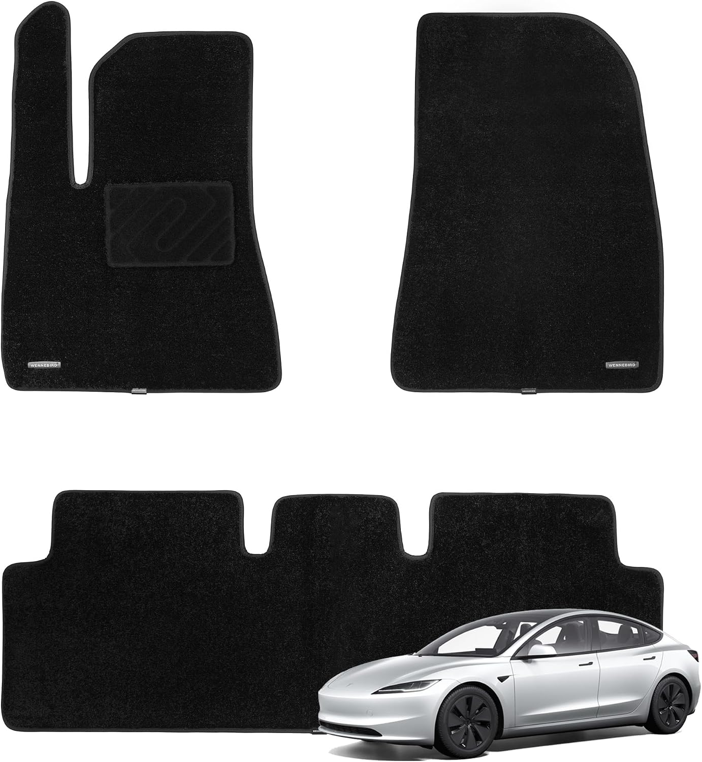 WENNEBIRD Superior Carpet Floor Mats for 2024-2026 Tesla Model 3 (Highland), 0.6-Inch Ultra-Thick, Noise-Reducing, All-Weather Waterproof Anti-Slip – 3-Pc Set
