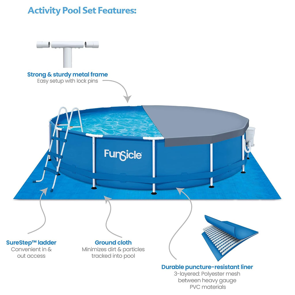 Funsicle Activity 15' x 36' Round Above Ground Swimming Pool Set with SkimmerPlus 2-in-1 Filter Pump - Easy Setup for Backyard Fun
