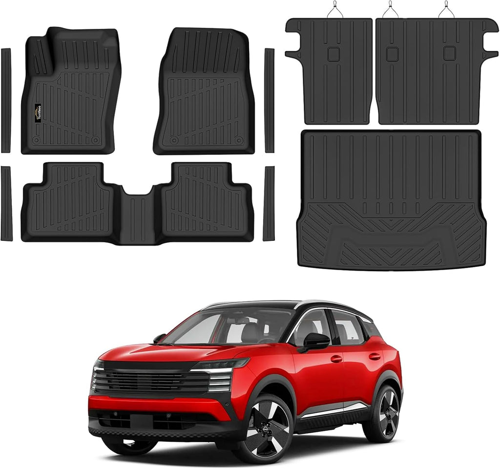 Floor Mats Custom for Nissan Kicks 2025 2026 SV/SR (Not for S) Cargo Liner with Backrest Mat All Weather TPE Rubber Full Set Floor Liners Trunk Mat for Kicks Automotive Accessories, Black