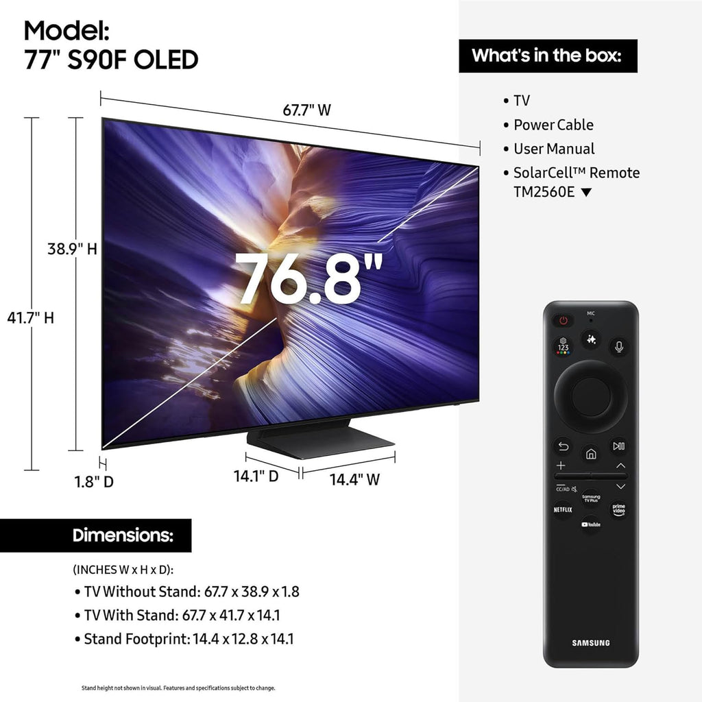Samsung QN77S90FAFXZA 77 Inch 4K OLED Smart TV with a HW-Q800F Q Series Soundbar 5.1.2 Ch Subwoofer (2025)