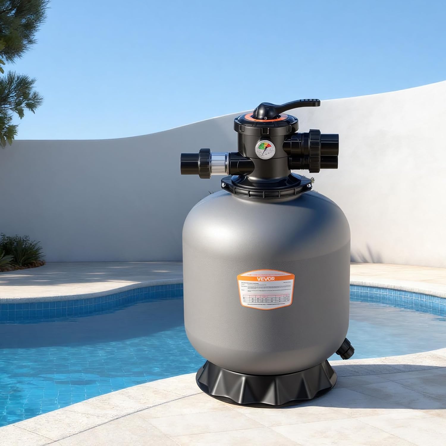 VEVOR Sand Filter, 18-Inch, 40 GPM Above Inground Swimming Pool Sand Filter System, with 7-Way Multi-Port Valve, Backwash, Rinse, Recirculate, Waste, Winter, Closed Modes, for Above In Ground Pools