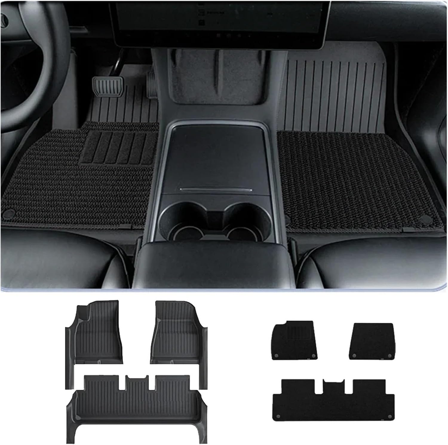 TPE Floor Mat Compatible with Tesla Model 3 Highland with Door Sill Protector Trunk Mats Front Rear Cargo Liner Compatible with Model 3 2025 2024(SNFM-8PCS)