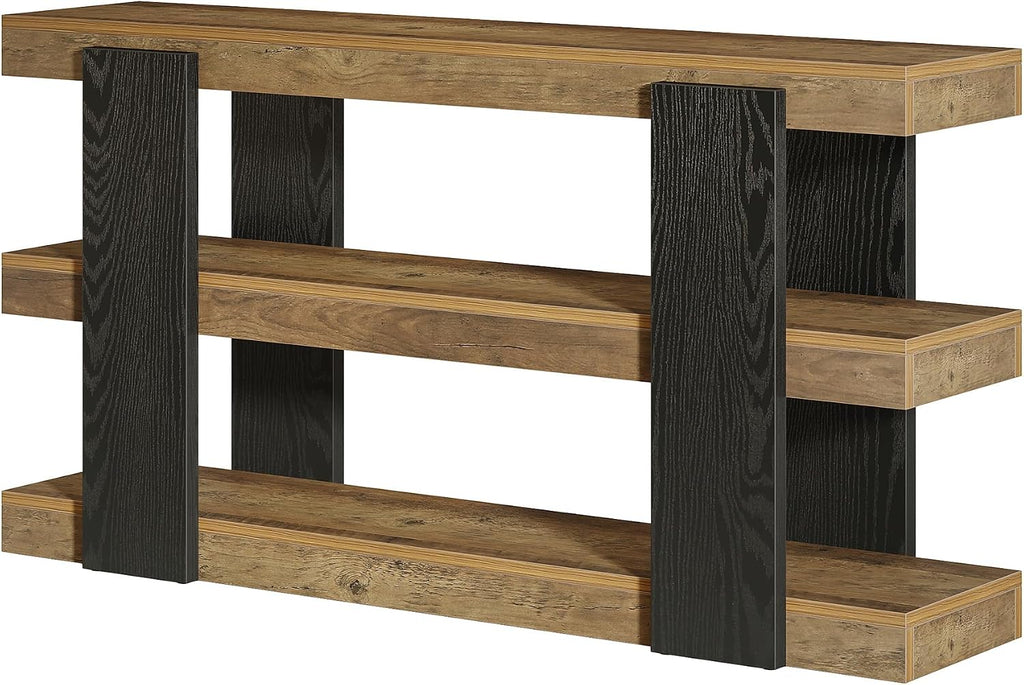 Tribesigns 63-Inch Long Console Table, 3-Tier Entryway Table with Storage, Farmhouse Wood Behind Couch Tables for Entryway, Living Room, Hallway, Rustic Brown & Black