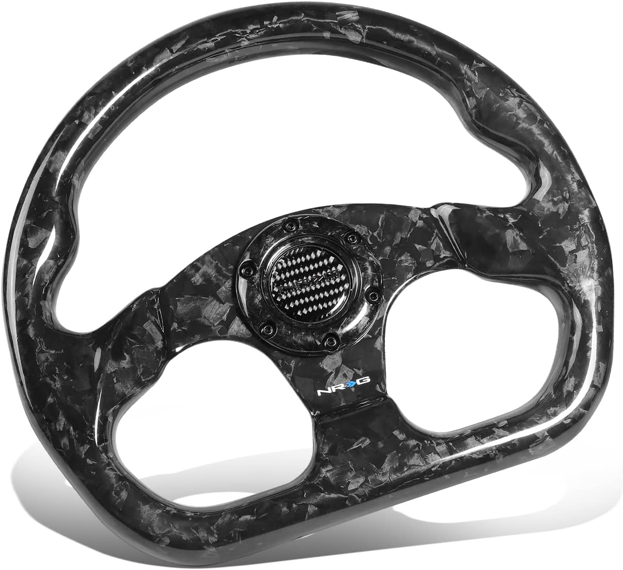 NRG Innovations NRG-ST-009FC-BK Carbon Fiber Steering Wheel Shinny Black Forged 320mm, 3 Spoke Flat Bottom Wheel