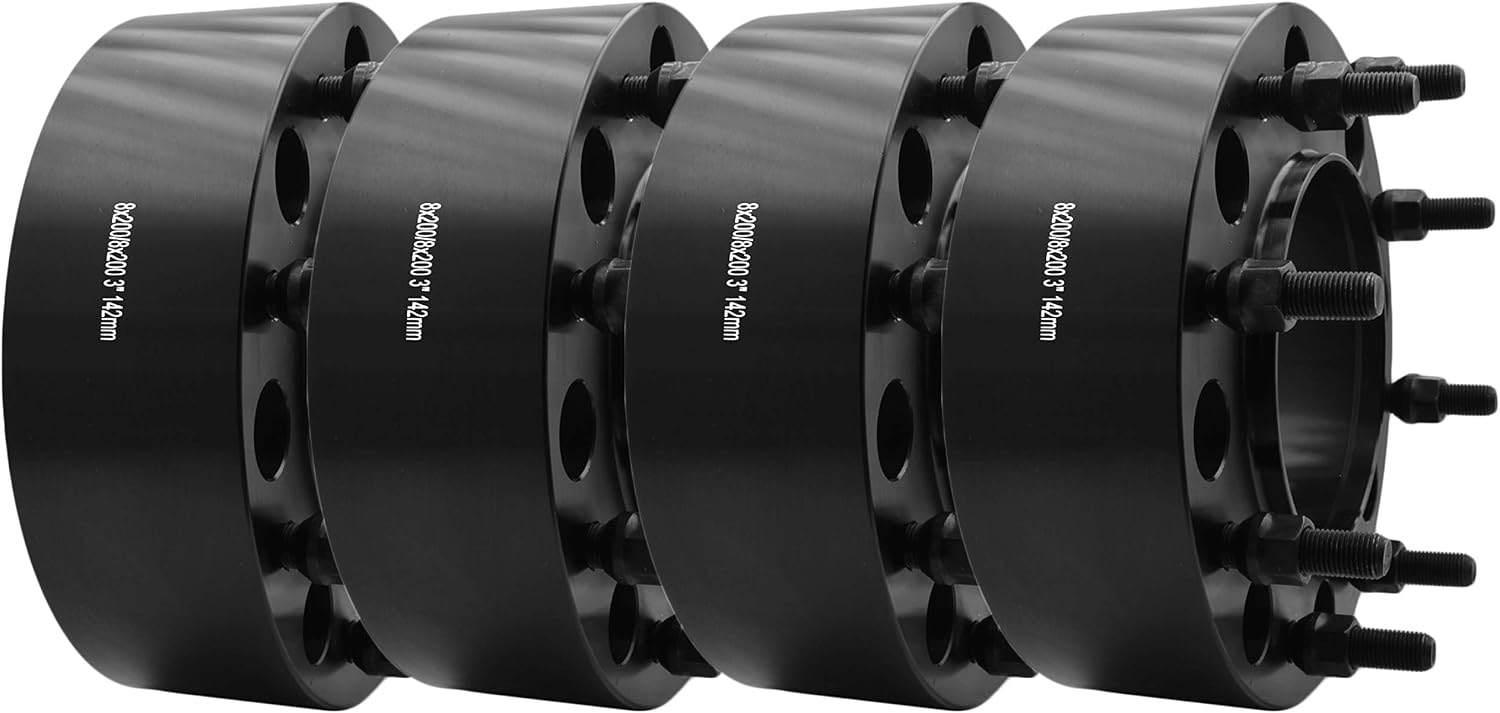 4 Pc 8x200 MM Black Hub Centric Wheel Spacers Adapters 3' Thick M14x1.5 Lug Nuts Compatible With Ford 2005-2019 F-350 Dually (True Hub Centric) Bolt-On Made In USA