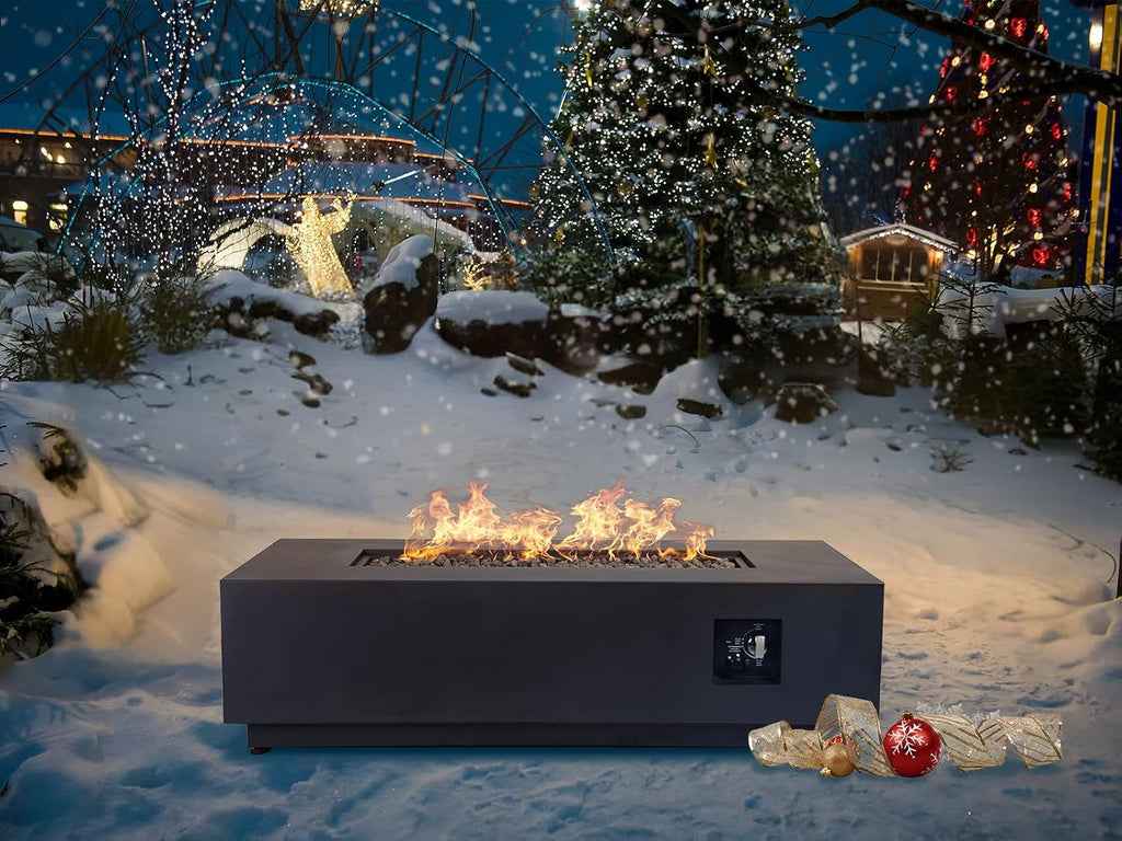 48 Inch Propane Fire Pit Table, 3-in-1 Rectangle Gas Fire Pits, 50,000 BTU Outdoor Fire Pit with Tank Cover, Griddle and Rain Cover, Suitable for Patio, Balcony and Courtyard