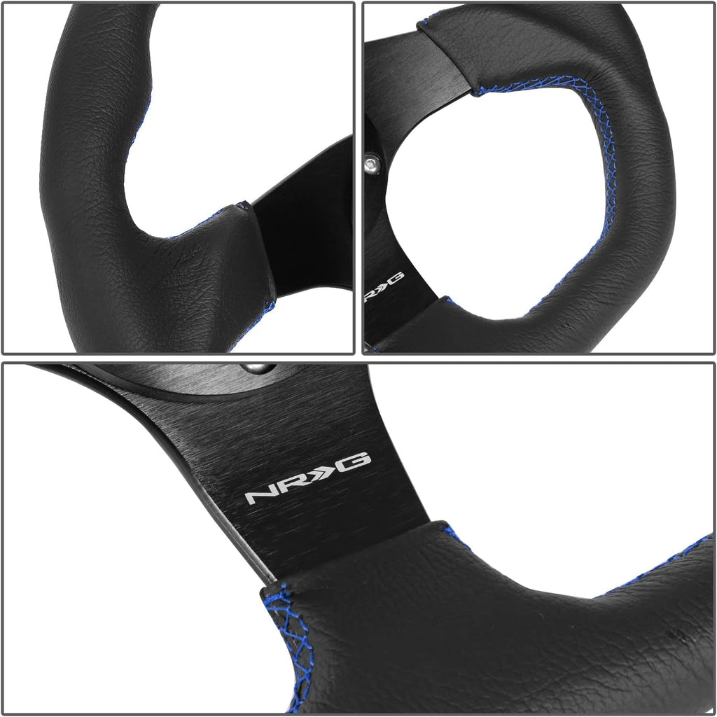 NRG Innovations NRG-RST-024MB-R-BL Reinforced Steering Wheel 320mm Sport Leather Flat Bottom with Blue Center Mark, Blue Stitching
