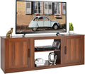 Tangkula Farmhouse TV Stand with Double Barn Doors, Media Entertainment Center for TVs up to 65 Inch, Rustic Wood TV Console Table with Storage Cabinets & Adjustable Shelves for Living Room