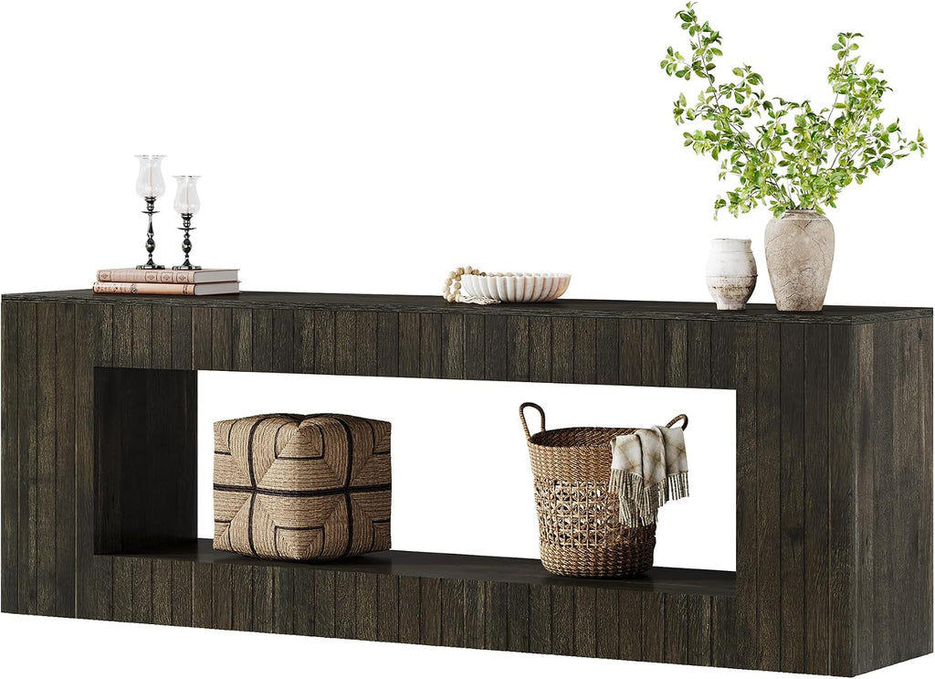 Tribesigns 63-Inch Low Sofa Console Table with Storage Shelf, 2-Tier Wooden Long Entryway Table, Industrial Behind Couch Unit for Living Room, Study Room, Entrance, Hallway