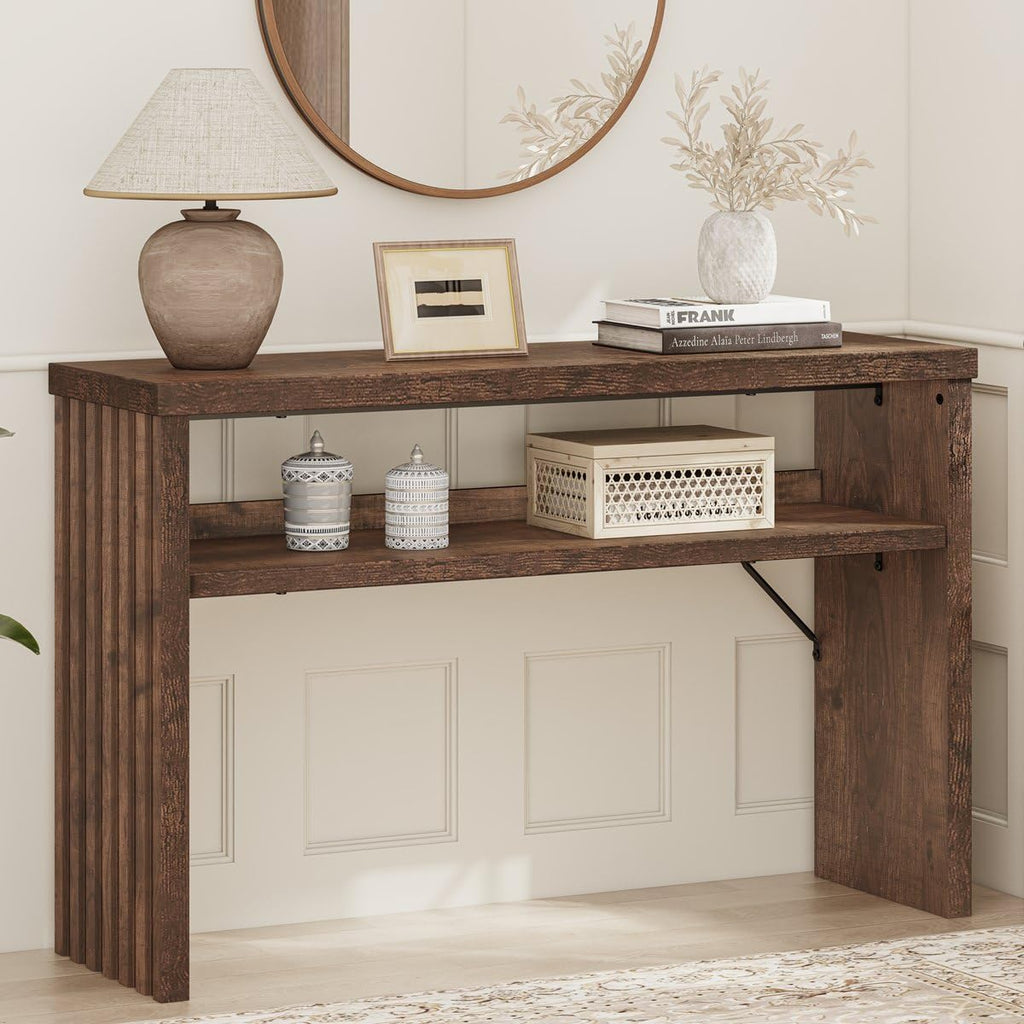 BON AUGURE Entryway Table, Console Table Behind Couch, Wood Sofa Tables with Shelf for Living Room, Farmhouse Entry Tables for Hallway Foyer (Rustic Oak, 47 Inches)