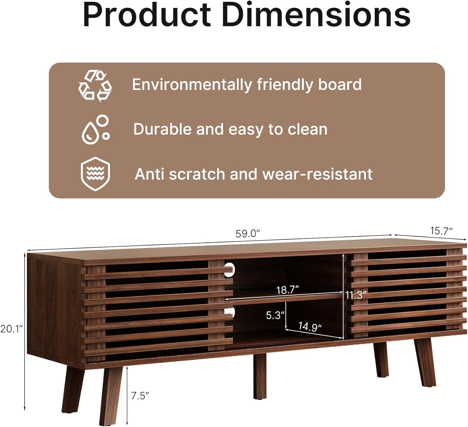 MAISONARIA Mid-Century Modern TV Stand for 50/55/60 inch TV, Retro Entertainment Center with Storage Cabinet & Sliding Door, TV Stand for Living Room, Bedroom