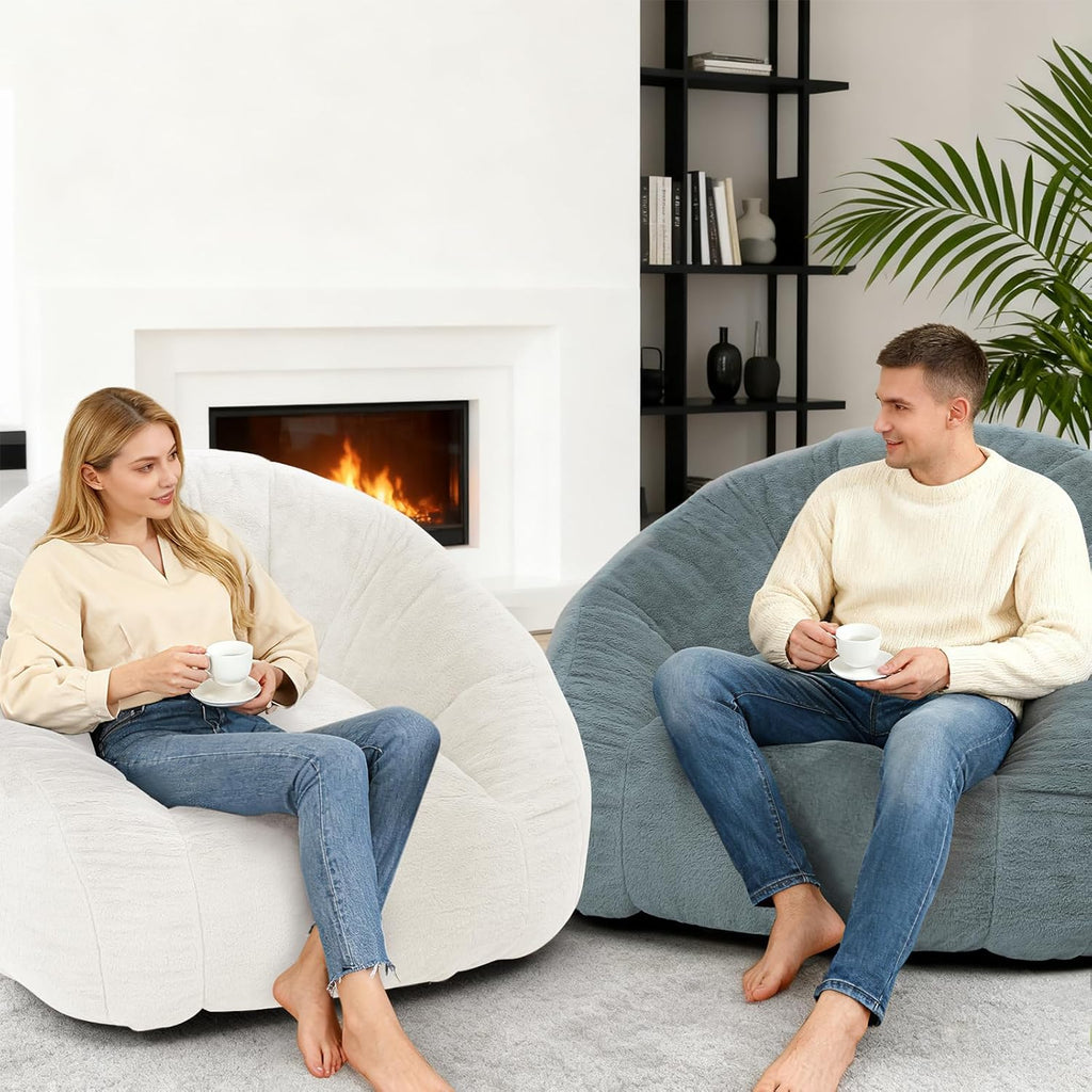 Bean Bag Chair for Adults, Soft Faux Fur Giant Beanbag Chairs, Oversized Cozy Bean Bag Couch Large Reading Chair, Comfy Bean Bag Sofa for Living Room, Bedroom & Dorm, Beige