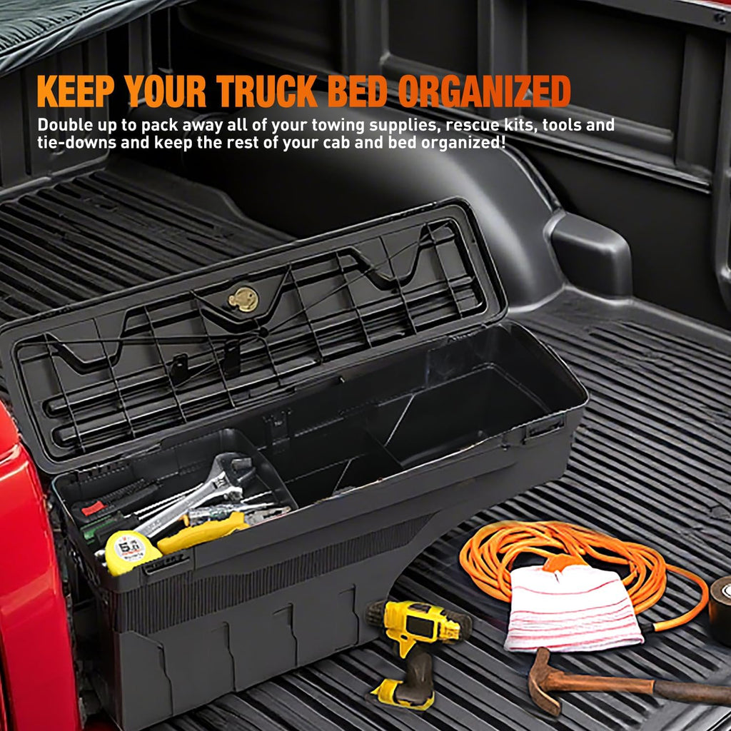 Nilight Truck Bed Tool Box Left Drivers Side Truck Tool Box Fit for Ford F-150 1999-2014 ABS Swing Case Truck Bed Storage Box with Lockable Lid Waterproof Wheel Well Toolbox Black
