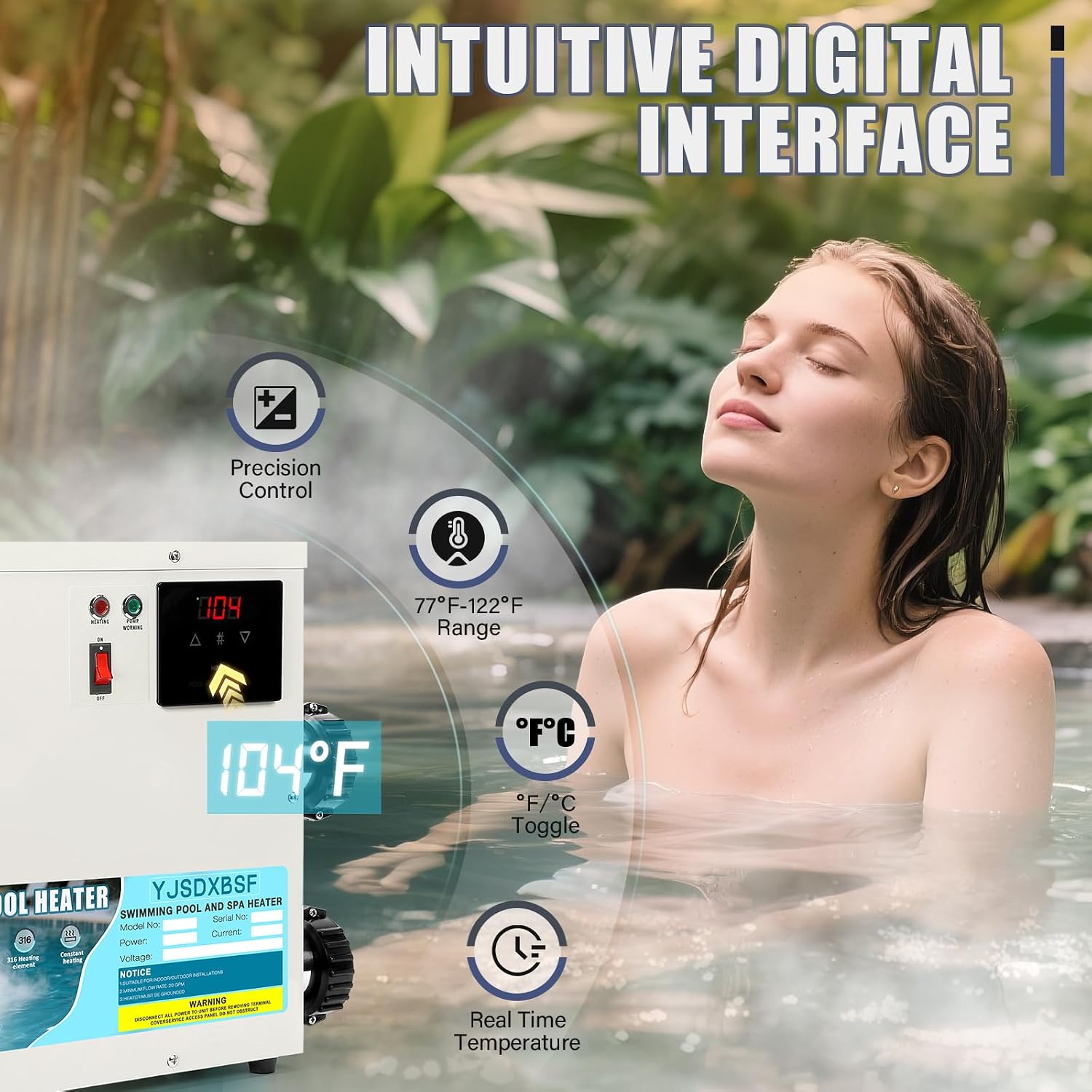15KW 220V-240V Electric Pool Heater for Above Ground Pools, Hot Tubs and Spas, Hardwired Pool Water Heater with 1.5 Inch NPT Connections