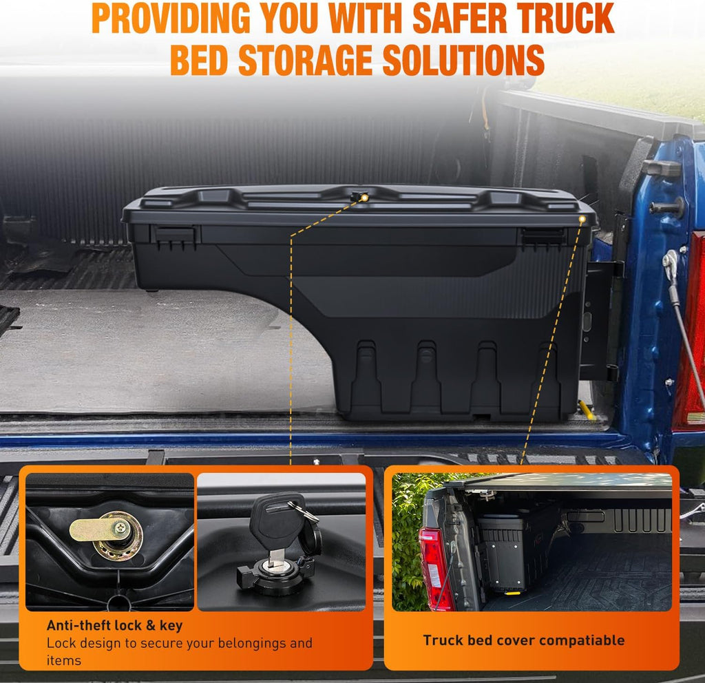 Nilight Truck Bed Tool Box Right Passenger Side Truck Tool Box Fit for Ford F-250/350 Super Duty 1999-2016 ABS Swing Case Truck Bed Storage Box with Lockable Lid Waterproof Wheel Well Toolbox Balck