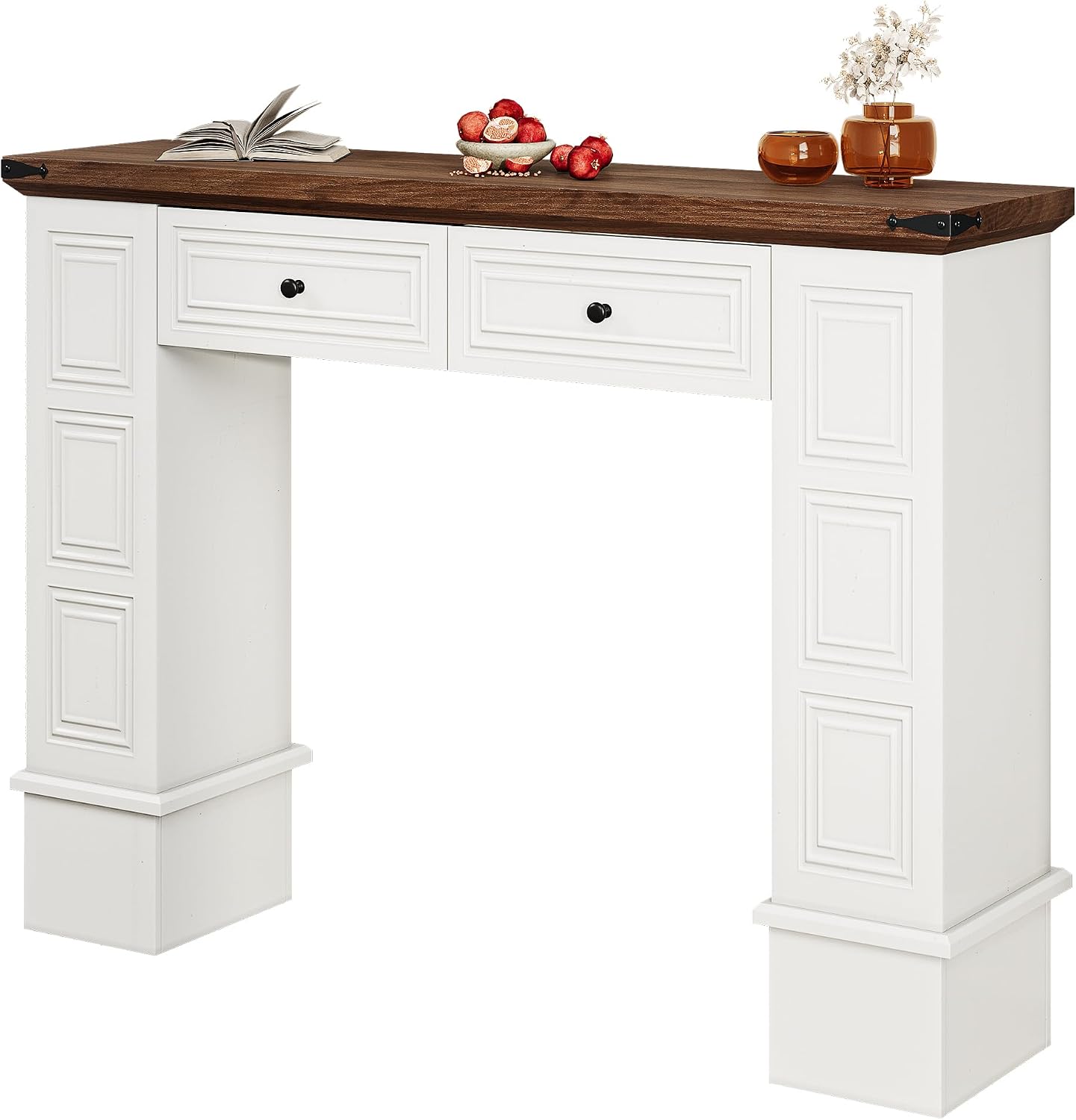 YITAHOME Farmhouse Console Table for Entryway with Storage, Narrow Long Sofa Table Furniture with Non-tip Kit, Behind Couch Table for Hallway, Living Room & Bedroom, Off White & Walnut