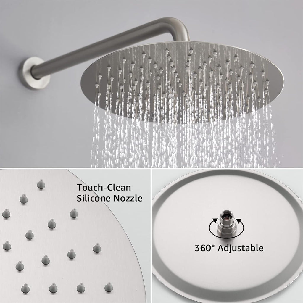 Iriber Brushed Nickel Shower System Wall Mounted Shower Faucet Mixer Set with 12 Inches Rain Shower head and Handheld, Bathroom Shower Trim Kit Contain Pressure Balance Valve