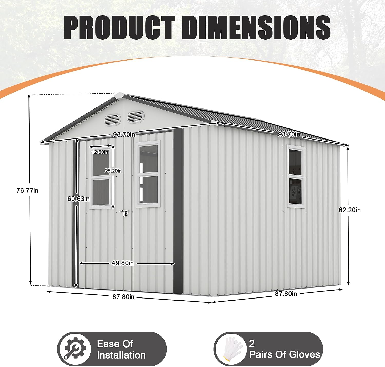 Metal Outdoor Storage Shed, 8x8 ft with Lockable Doors, Four Daylight Windows, Screened Vents, 120 sq ft Storage Space, Outdoor Garden Room ，Outdoor Pet Room (White 8x8FT)