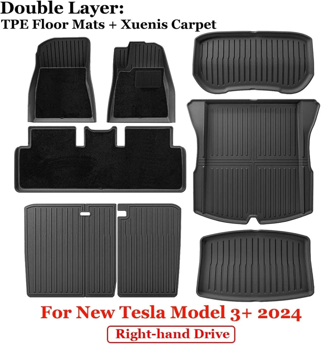 for 2024 2025 Tesla Model 3 Highland Floor Mats TPE All Weather Front Rear Cargo Liner Mat Waterproof Anti-Slip Accessories(24 M3D 11PCS RHD)