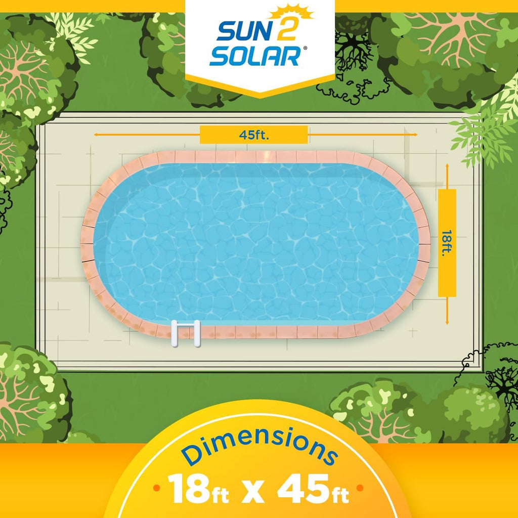 Sun2Solar Blue 18 ft x 45 ft Oval Pool Solar Cover | 8 Mil | Heat Retaining | Thermal Heating Blanket for Inground & Above Ground Swimming Pools | 800 Series Includes 6-Pack of Heavy-Duty Grommets