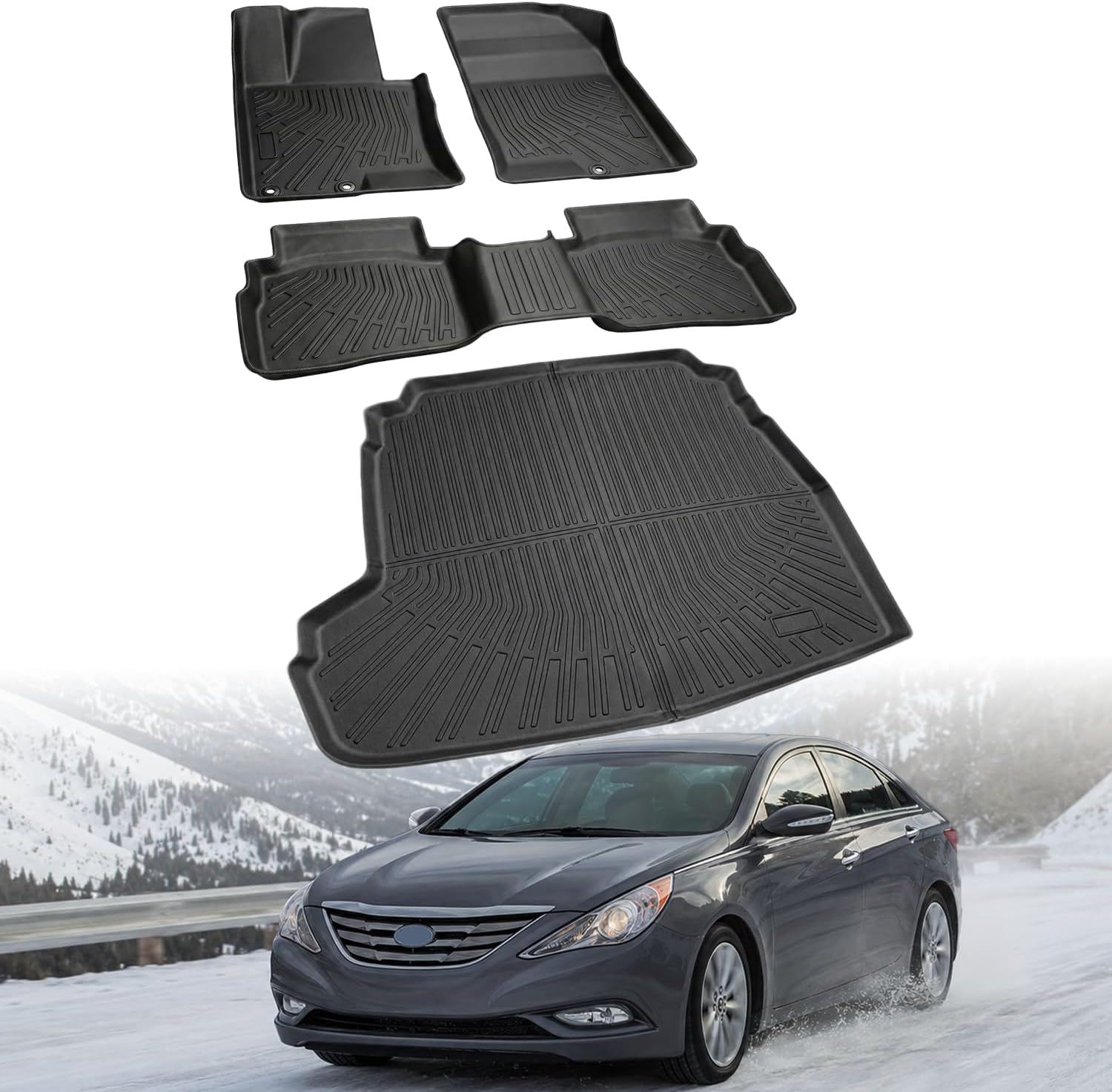 Floor Mats Compatible with Hyundai Sonata 2011-2014,All Weather Protection Duarble TPE Cargo Liner Accessories Compatible with Hyundai Sonata 2011 2012 2013 2014