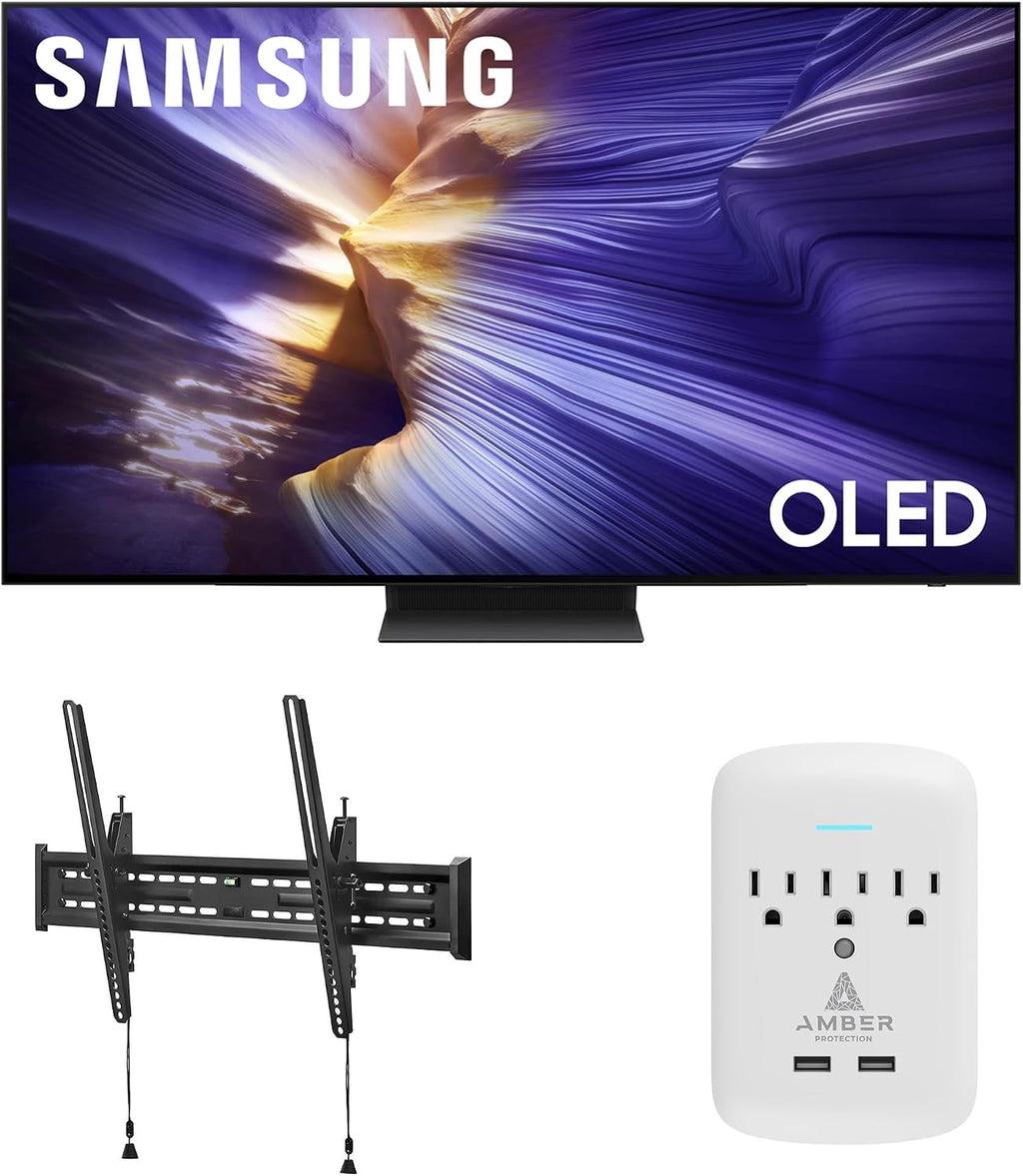 Samsung QN77S90FAFXZA 77 Inch 4K OLED Smart TV with a Walts TILT-MOUNT-43-90 Large/XL Tilt Mount for 43'-98' TVs and Amber Protection 3-Outlet-Surge Surge Protector (2025)